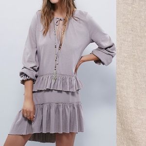 Free People Beach Cotton Midsummer Night Tiered Mini Dress: Tan/Stone/Taupe